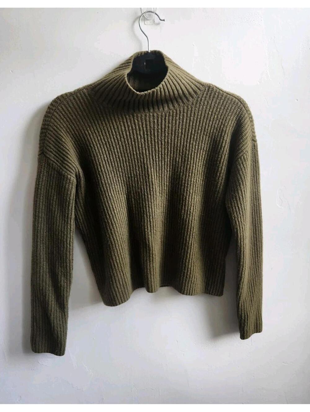 GOODTHREADS Army Green Mock Neck Long Sleeve Sweater Women Size S
